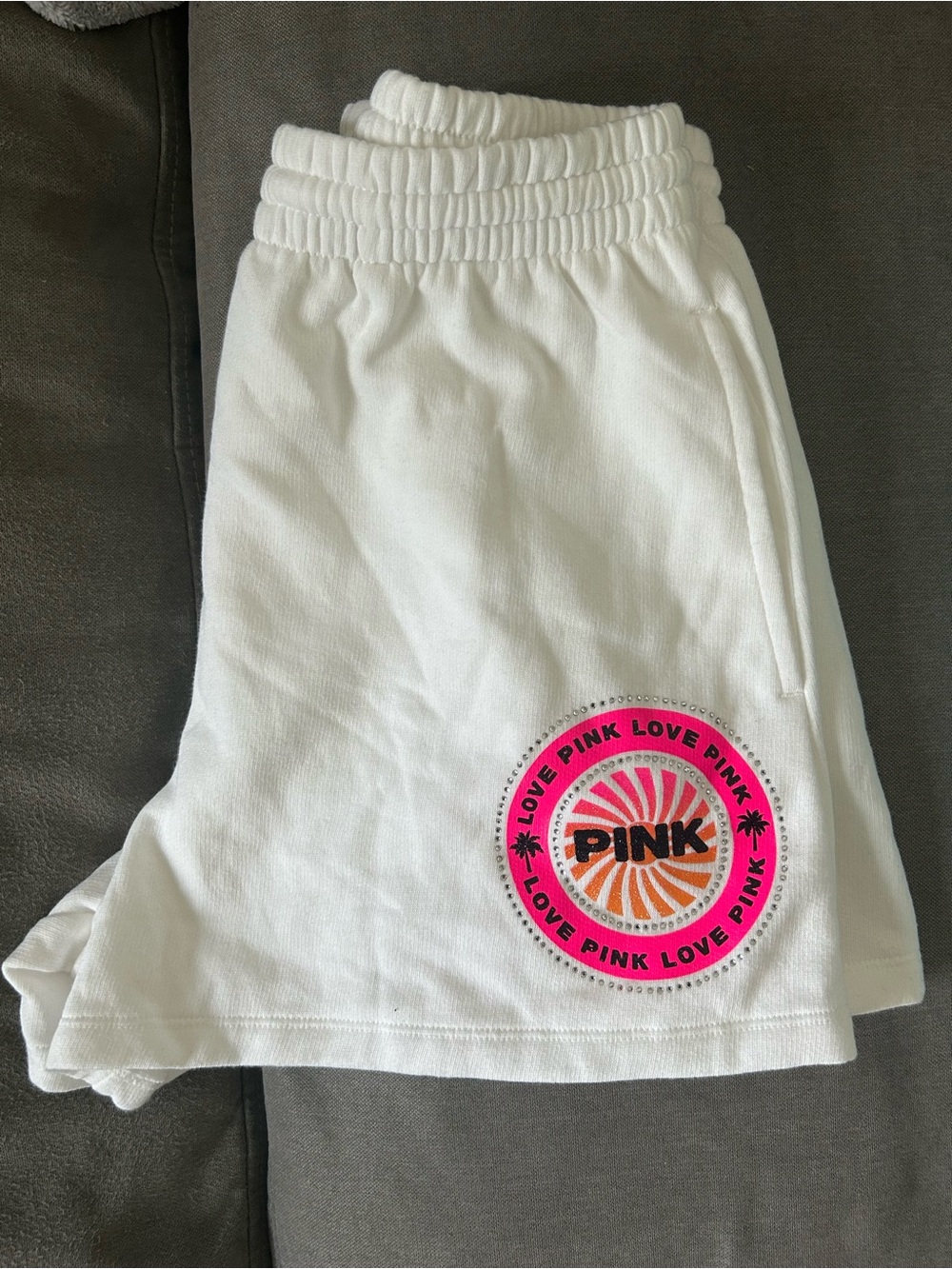 PINK Victoria's Secret White Hot Pink Shorts with Rhinestones